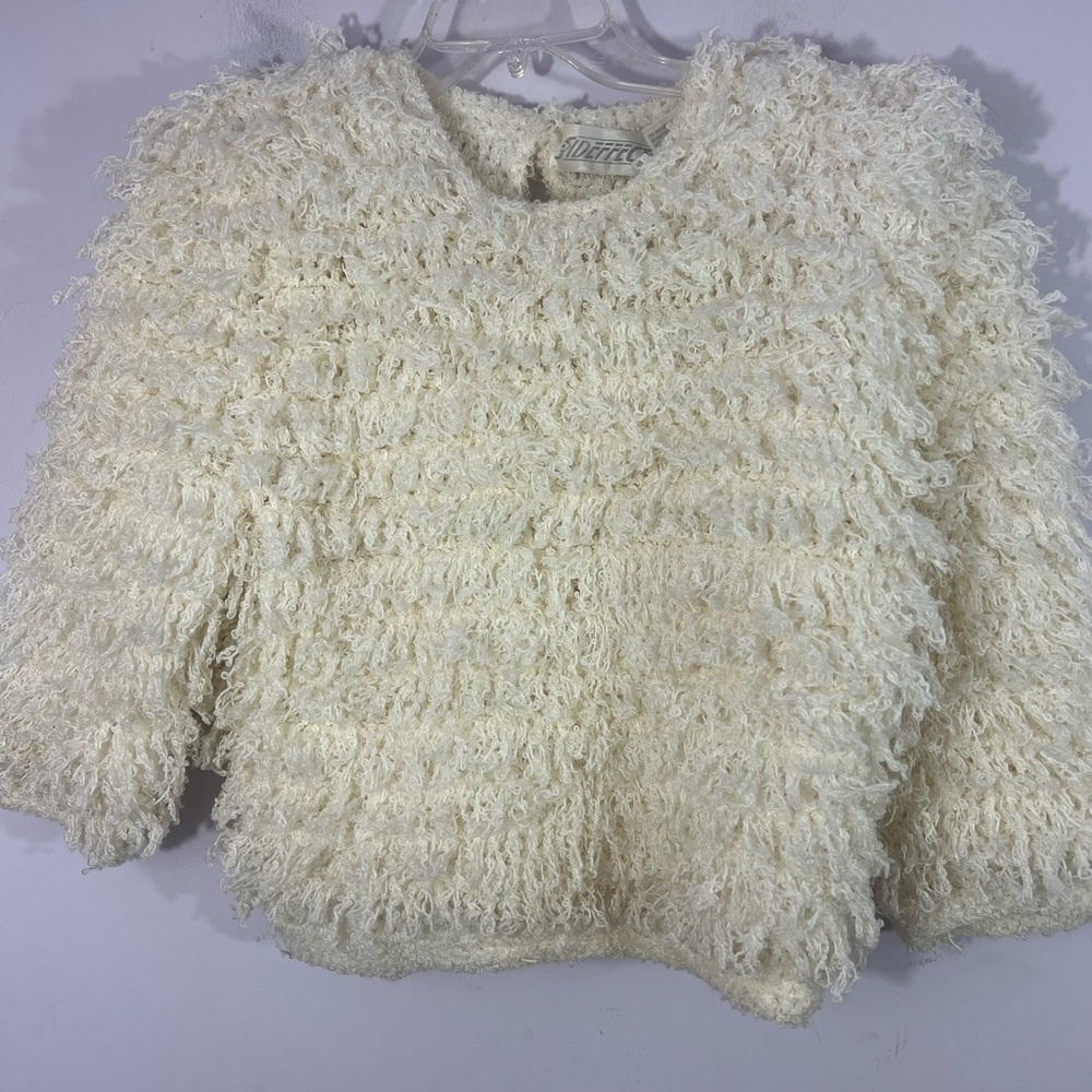 Vintage Sideffects Ivory Loop Knit Sweater – Padded Shoulders – Size S